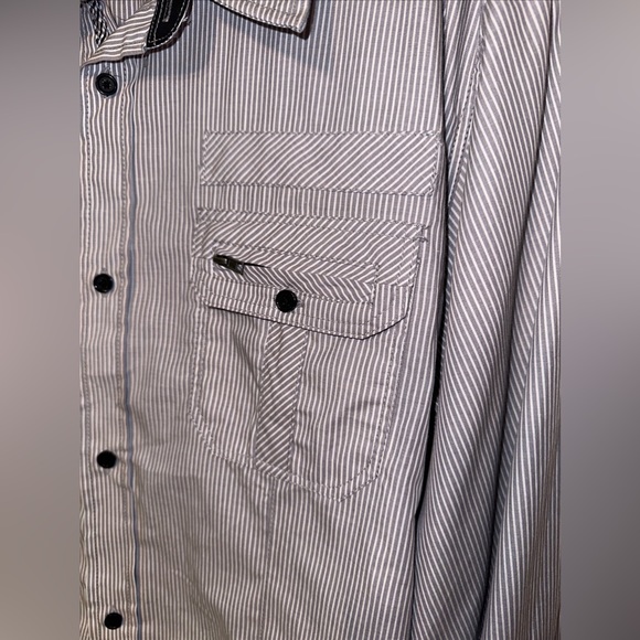 Eighty Eight Platinum 2XL Button Up Shirt Mens XXLarge Gray  Stripe Long Sleeve - Picture 2 of 5